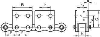 Rollenkette 06B-1 mit beids. Mitnehmer, breit, 2 Loch