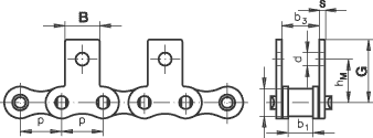 Rollenkette 06B-1 mit beids. Mitnehmer, schmal, 1 Loch