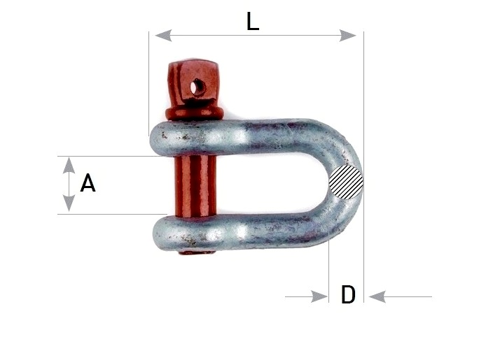 hochfester ''D'' Schäkel Ø 16 mm feuerverzinkt mit rotem Gewindebolzen