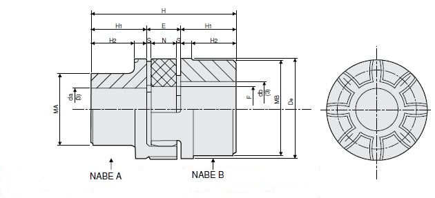 Halbkupplung 38 B Nabe Typ B Material Aluminium